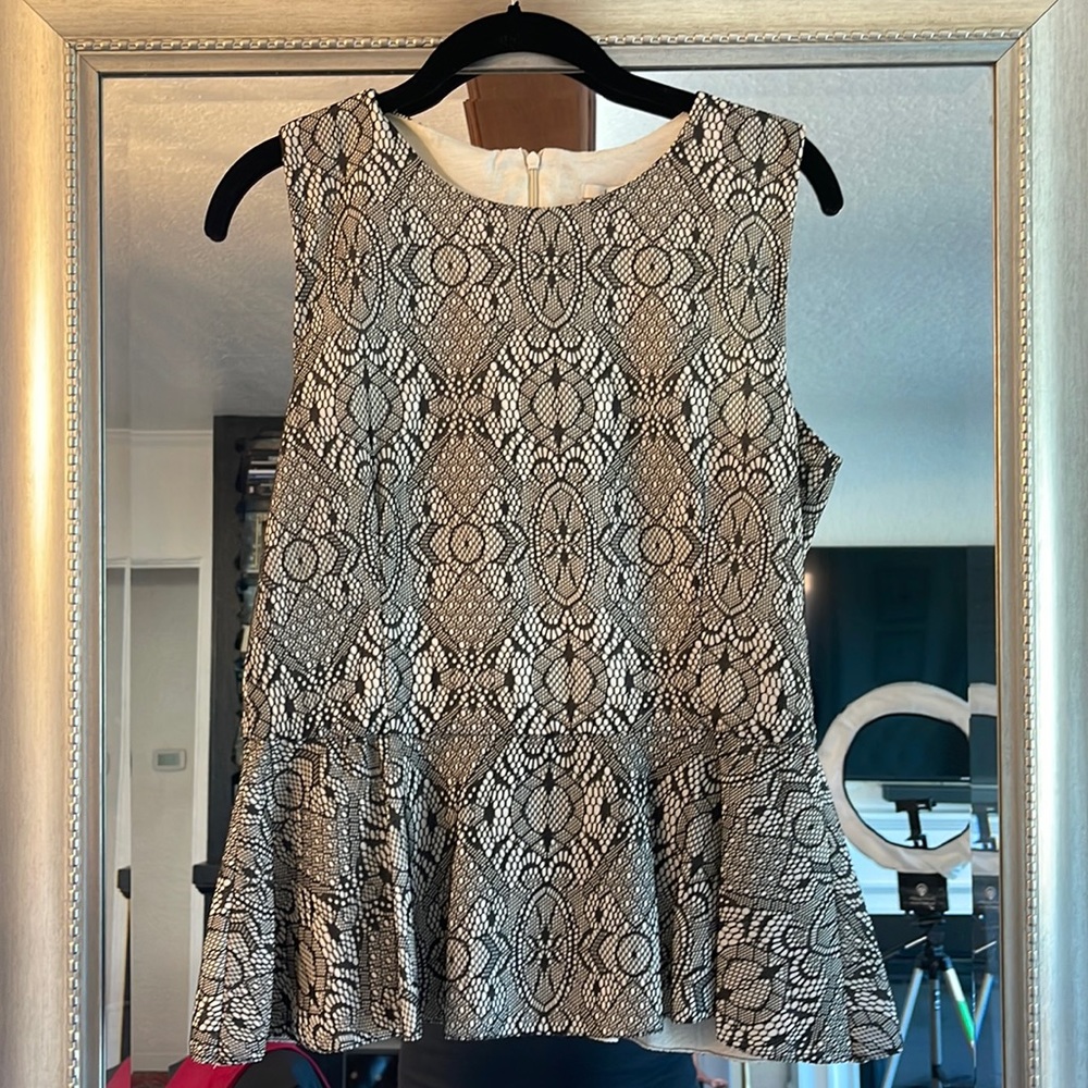 BAR III Black and White Lace Peplum Top.